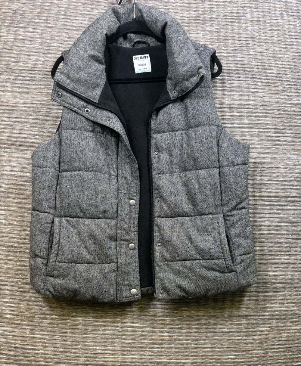 Old Navy Gray Black Tweed Herringbone Wool Blend Vest Womens Size XL Snap Button